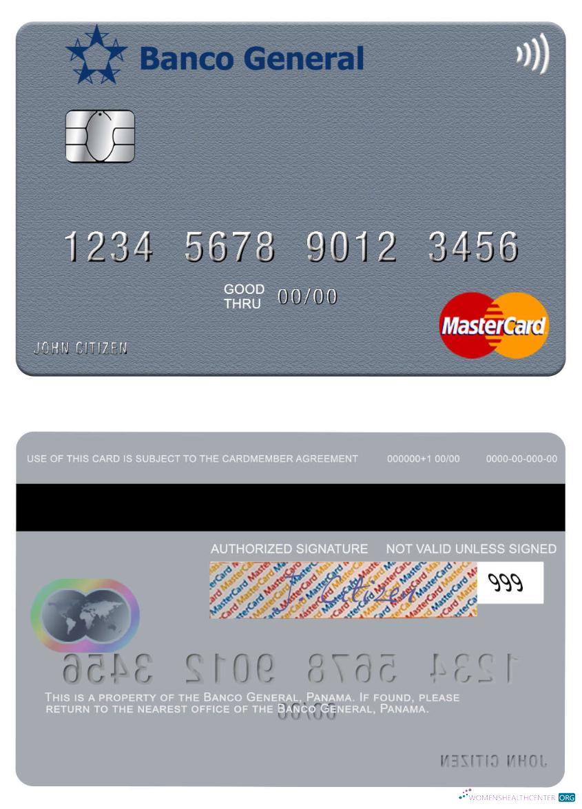 Download Panama Banco General mastercard Photoshop template
